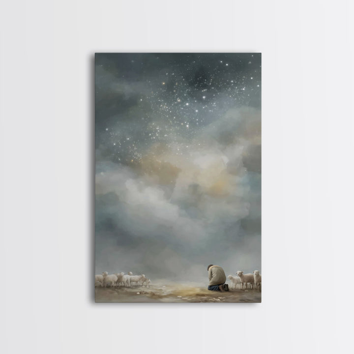 Kneeling In Faith – Framed Canvas Print – Christian Art – Christian Wall Art – Christian Art Canvas – Pastoral Scenery – Subtle Christian A