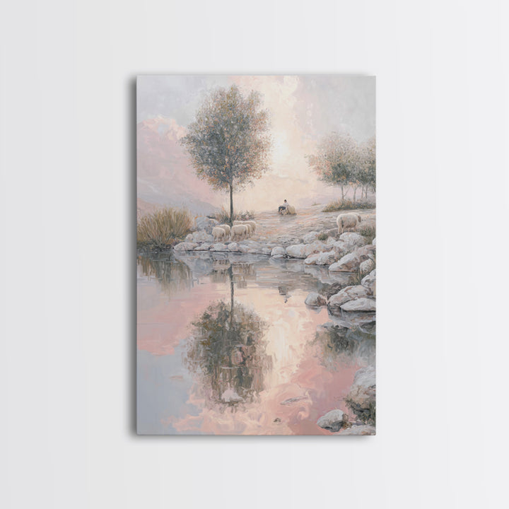 Pasture Reflections – Framed Canvas Print – Christian Wall Art – Christian Art Canvas – Moody Christian Art – Christmas Art – Christian Pai
