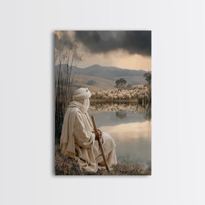 Shepherd’s Watch – Framed Canvas Print – Christian Wall Art – Christian Art Canvas – Christian Painting – Moody Christian Art – Christmas A