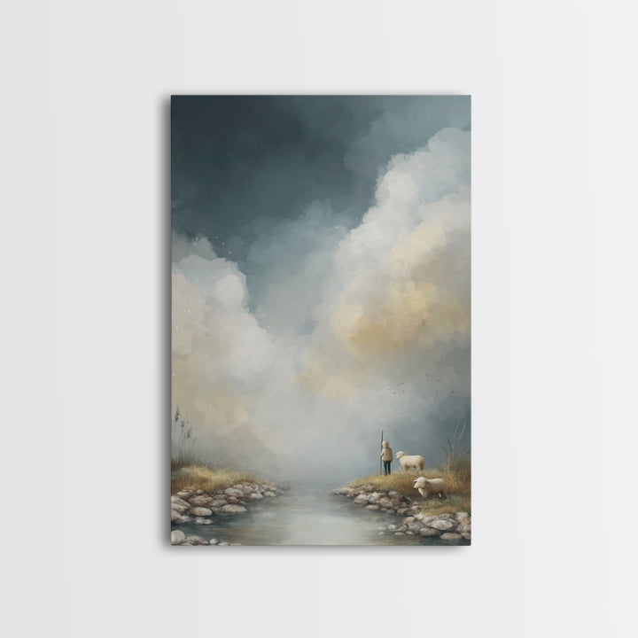 Shepherd’s Dawn, Framed Canvas Print, Christian Art Canvas, Christian Wall Art, Large Christian Painting, Christmas Art Prints, Christian G