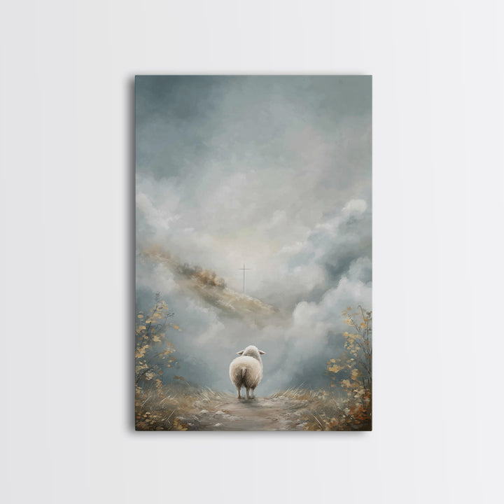 Heavenbound Lamb – Framed Canvas Print – Christian Christmas Art – Christian Wall Art – Christian Art Print – Modern Christian Art – Jesus