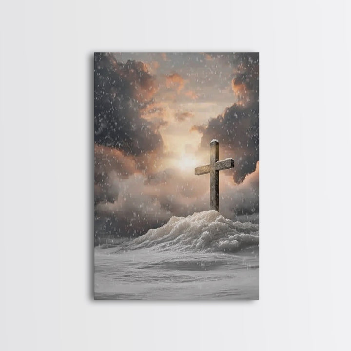 Winter Cross Hope – Framed Canvas Print – Christian Wall Art – Christian Art Canvas – Moody Christmas Art – Christian Decor – Christmas Art