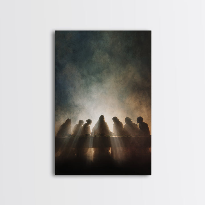 Sacred Supper Light – Framed Canvas Print – Jesus Painting – Christian Wall Art – Large Christian Painting – Christian Art Canvas – Modern