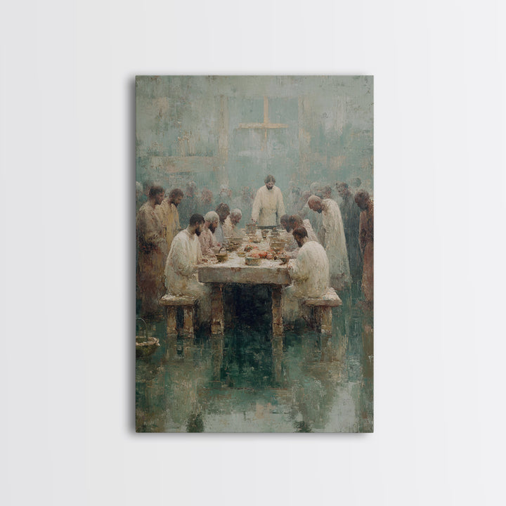 Table Of Fellowship – Framed Canvas Print – Christian Paintings – Jesus Art Print – Christian Wall Art – Large Christian Painting – Unique