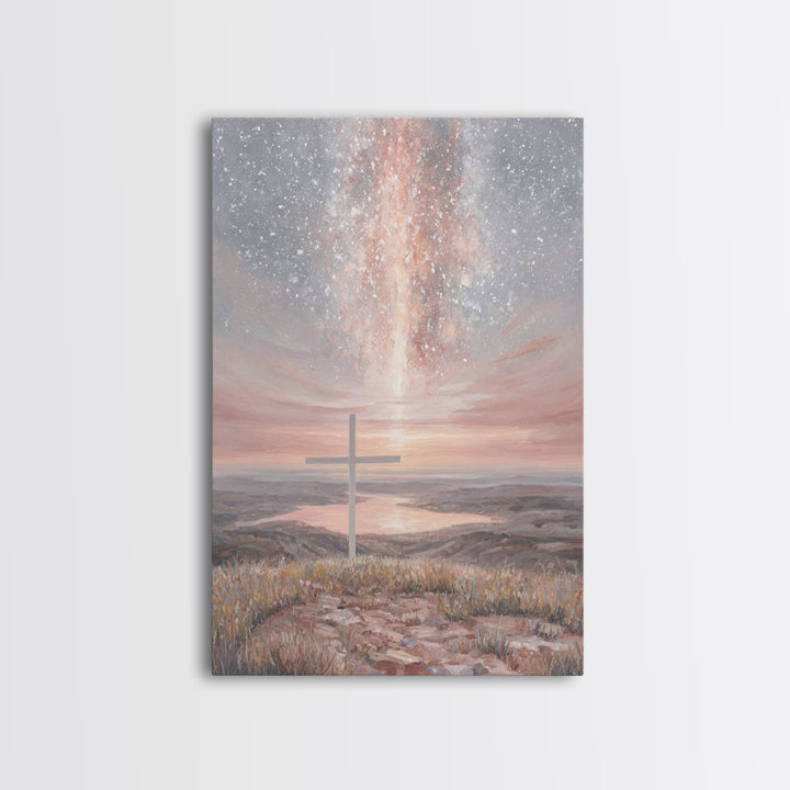 Heavenly Cross Glow - Framed Canvas Print - Christian Wall Art - Christian Art Canvas - Jesus Painting - Christian Christmas Art