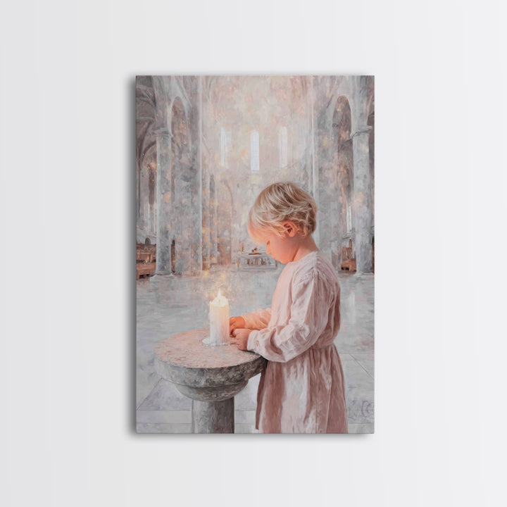 Quiet Candle Prayer – Framed Canvas Print – Christian Christmas Art – Christian Art Print – Christian Wall Art – Subtle Christian Art – Chr