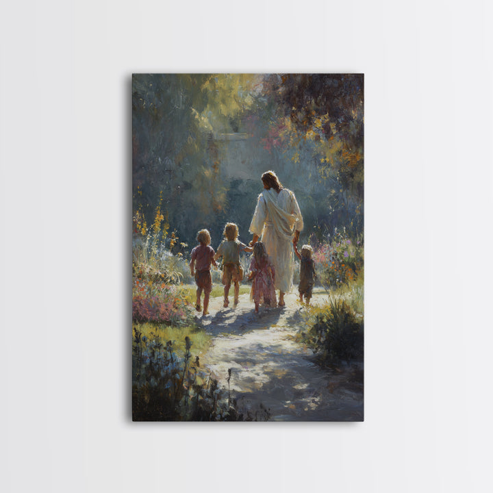 Garden Path Grace – Framed Canvas Print – Christian Wall Art – Jesus Painting – Christian Art Canvas – Christian Decor – Christmas Art