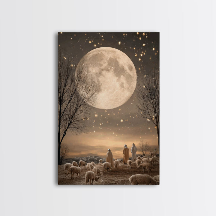 Midnight Shepherds Hope | Framed Canvas Print | Christian Art Canvas | Christmas Art | Christian Wall Art | Jesus Painting | Christian Chri