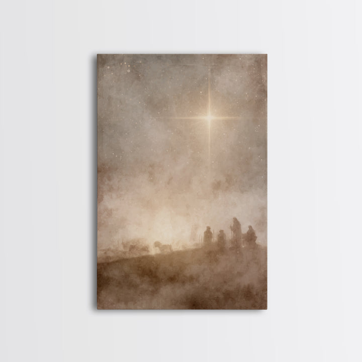 Moonlit Journey Peace, Framed Canvas Print, Christian Wall Art, Christian Art Canvas, Christmas Art, Jesus Painting, Christian Christmas Ar