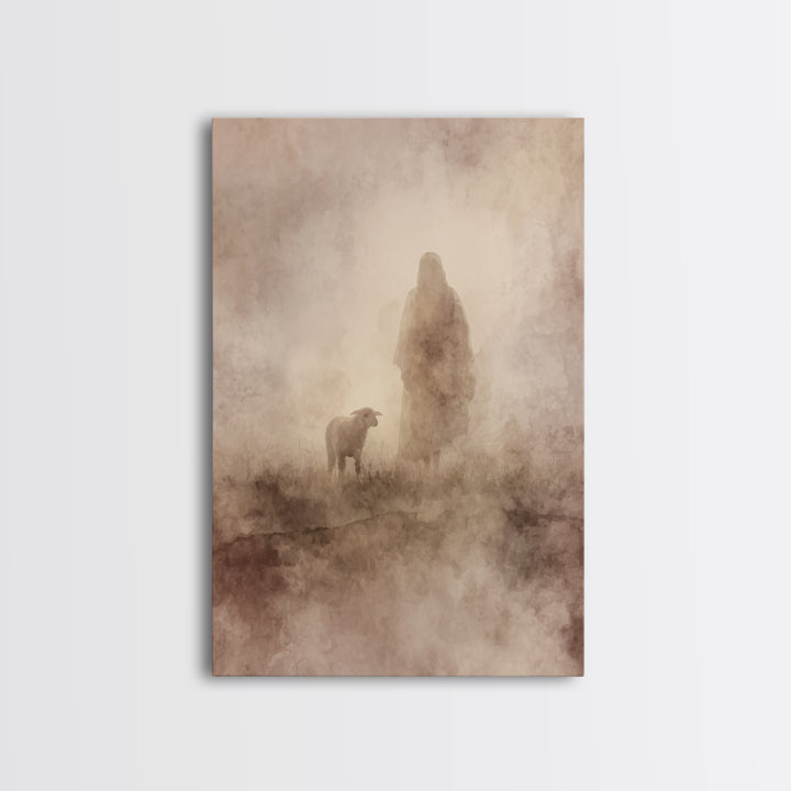 Silent Pasture Hope – Framed Canvas Print – Christian Wall Art – Jesus Painting – Christian Art Canvas – Christian Gift – Subtle Christian