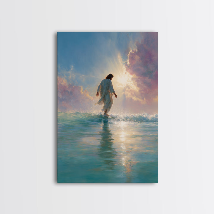 Golden Horizon Peace, Framed Canvas Print, Christian Wall Art, Jesus Painting, Christian Art Canvas, Large Christian Art, Christian Gift Id