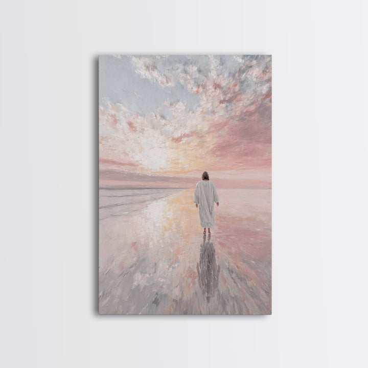 Radiant Shore Peace, Framed Canvas Print, Christian Wall Art, Christian Art Canvas, Jesus Painting, Modern Christian Painting, Christian Gi