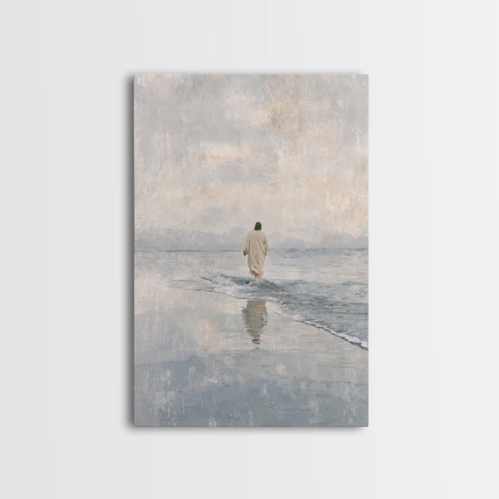 Quiet Tide Grace – Framed Canvas Print – Christian Art Canvas – Christian Wall Art – Jesus Painting – Minimalist Christian Art – Christian