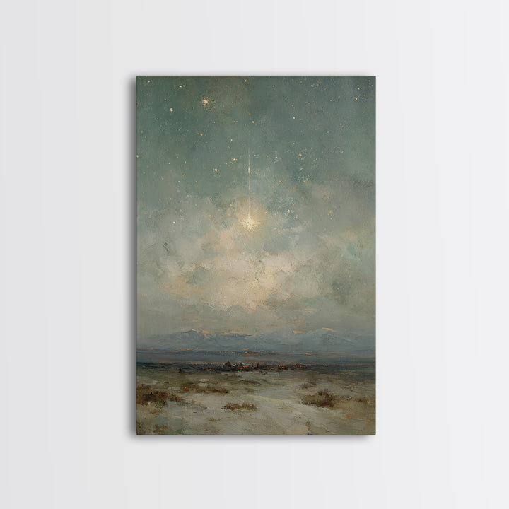 Heavenly Night Signal, Framed Canvas Print, Christian Art Canvas, Christmas Wall Art, Christian Christmas Art, Christmas Art Prints, Moody