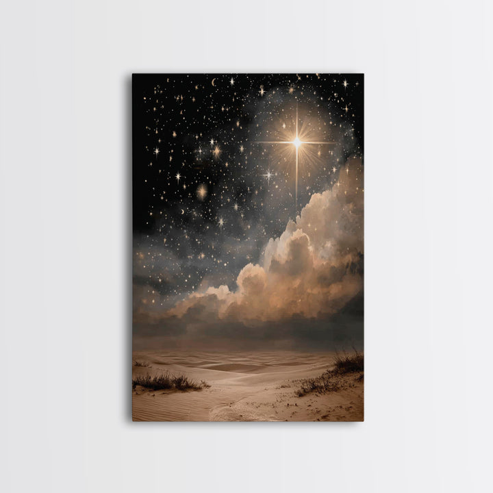 Celestial Desert Light | Framed Canvas Print | Christmas Wall Art | Christian Art Canvas | Christian Christmas Art | Moody Christmas Art |