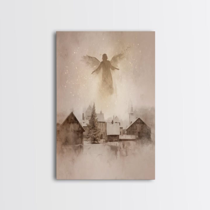 Snowlit Messenger – Framed Canvas Print – Christian Art Print – Christmas Art – Christian Art Canvas – Christian Wall Art – Vintage Christi
