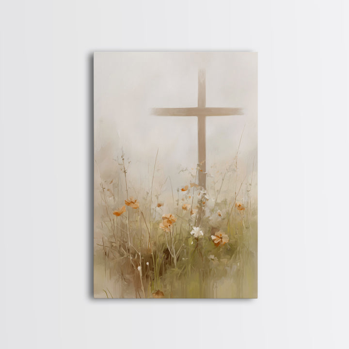Gentle Crosslight – Framed Canvas Print – Christian Wall Art – Christian Art Canvas – Minimalist Christian Art – Christian Painting
