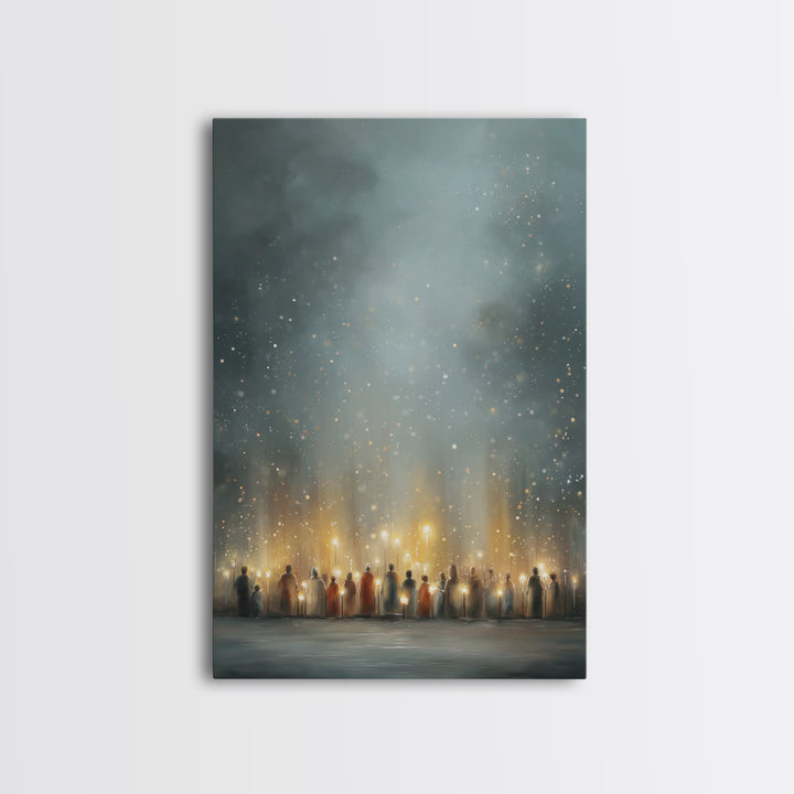 Starry Night Gathering, Framed Canvas Print, Christian Christmas Art, Christian Wall Art, Modern Christian Art, Christian Art Canvas, Jesus