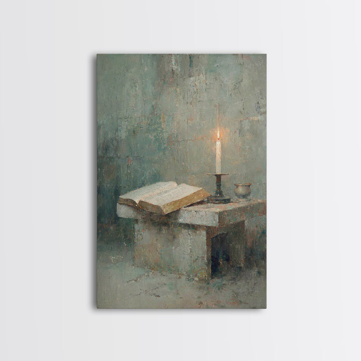 Quiet Candle Chapel – Framed Canvas Print – Christian Wall Art – Christian Painting – Subtle Christian Art – Christian Art Canvas – Vintage