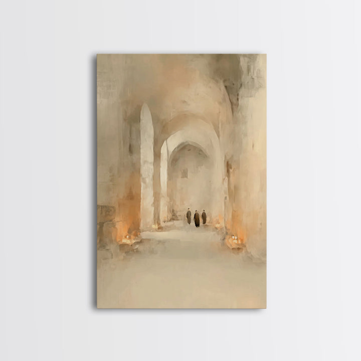 Sacred Hall Glow – Framed Canvas Print – Christian Wall Art – Moody Christian Art – Christian Art Canvas – Subtle Christian Art – Christian