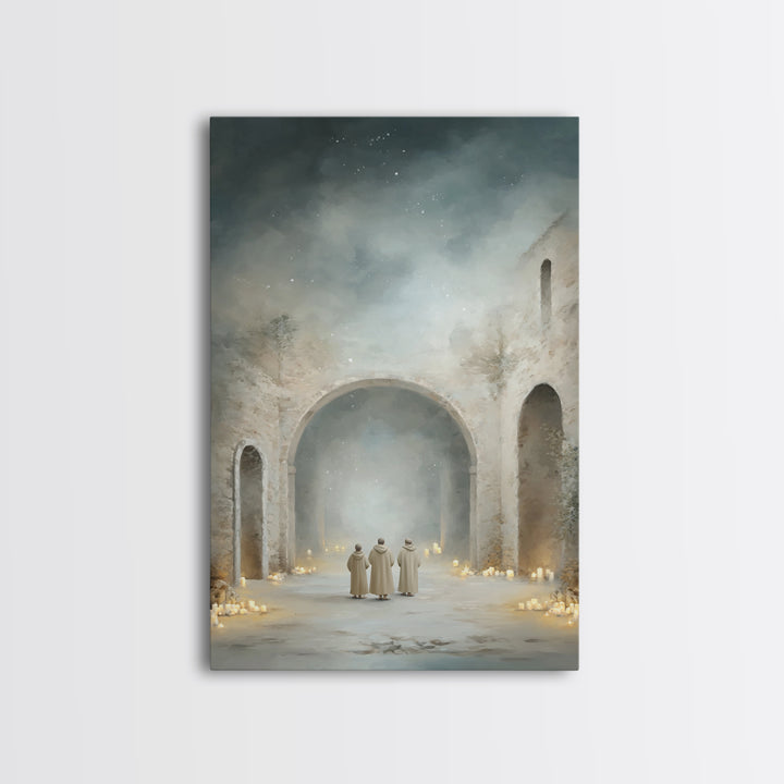 Divine Arch Gathering – Framed Canvas Print – Christian Art Canvas – Christian Wall Art – Christmas Art – Christian Christmas Art – Vintage