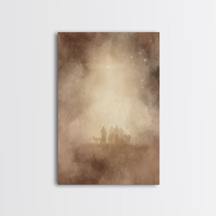Shepherds Beneath Glory – Framed Canvas Print – Christian Christmas Art – Jesus Christmas Art – Christmas Wall Art – Christian Art Canvas –