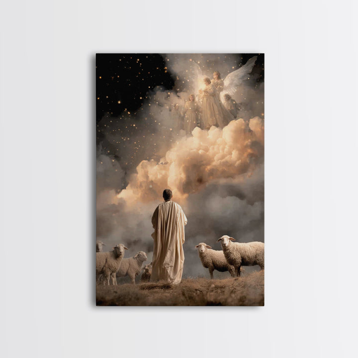 Angelic Glory Sky | Framed Canvas Print | Christian Christmas Art | Christmas Wall Art | Christian Art Canvas | Jesus Christmas Art | Chris