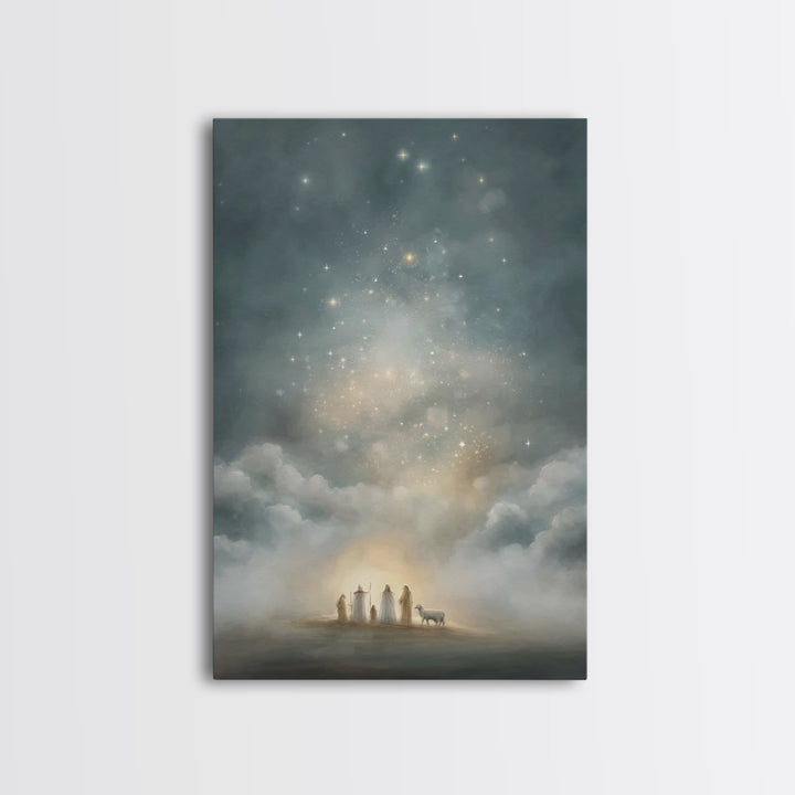 Starry Night Revelation, Framed Canvas Print, Christian Wall Art, Christmas Canvas Wall Art, Christian Art Canvas, Moody Christmas Art, Chr