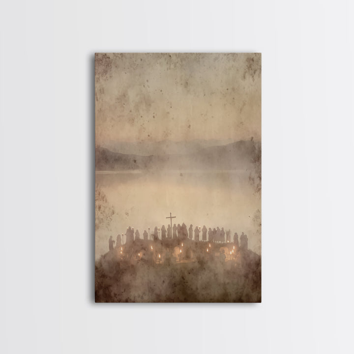 Candlelit Assembly – Framed Canvas Print – Christian Wall Art – Moody Christian Art – Christmas Canvas Wall Art – Christian Art Print – Chr