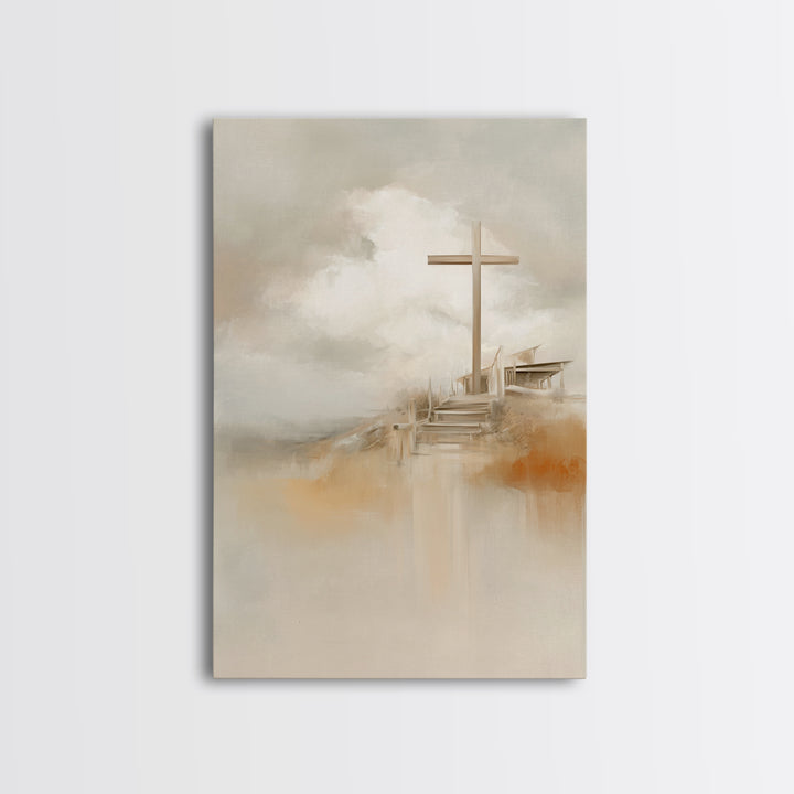 Cross On The Hill – Framed Canvas Print – Christian Wall Art – Christian Art Painting – Minimalist Christian Art – Christian Art Canvas – C