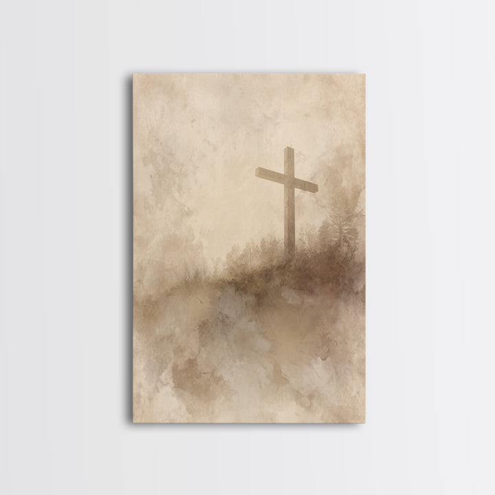 Soft Desert Cross | Framed Canvas Print | Christian Art Canvas | Christian Wall Art | Subtle Christian Paintings | Vintage Christian Art |