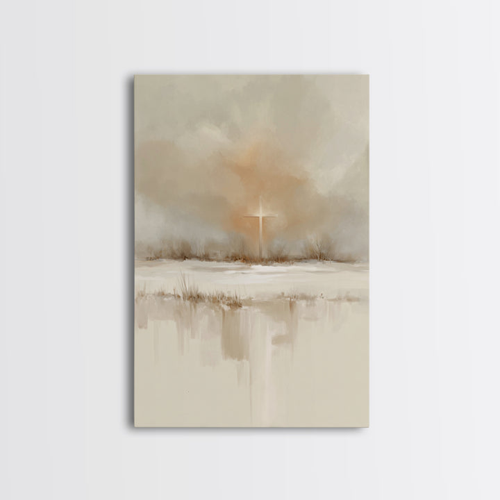 Winter Cross Light – Framed Canvas Print – Christian Wall Art – Christian Art Canvas – Christmas Art – Christian Decoration