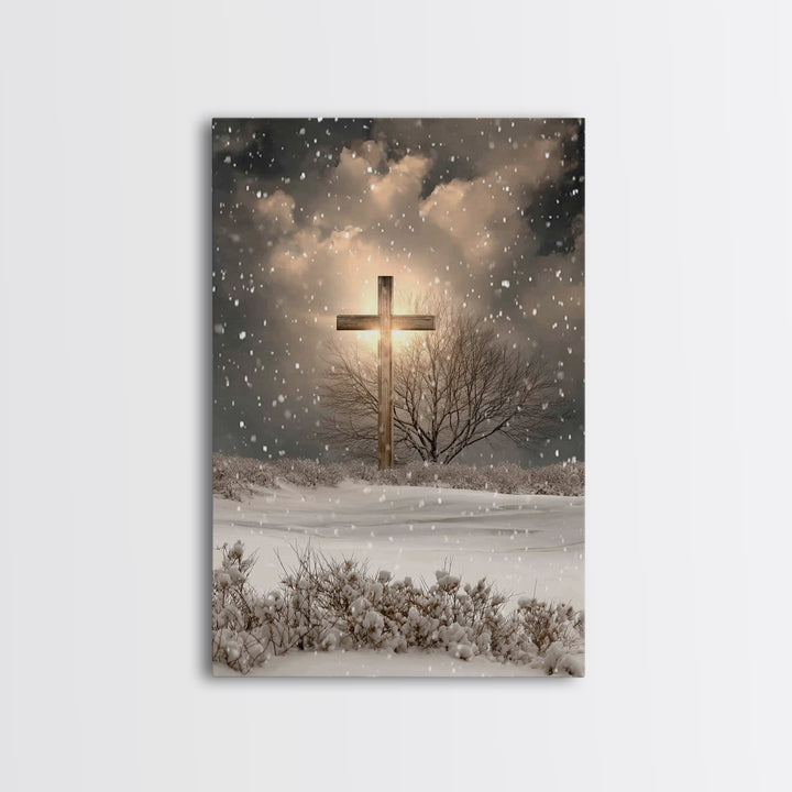 Snowfall Grace, Framed Canvas Print, Christian Wall Art, Christian Art Canvas, Christmas Art, Christian Decoration