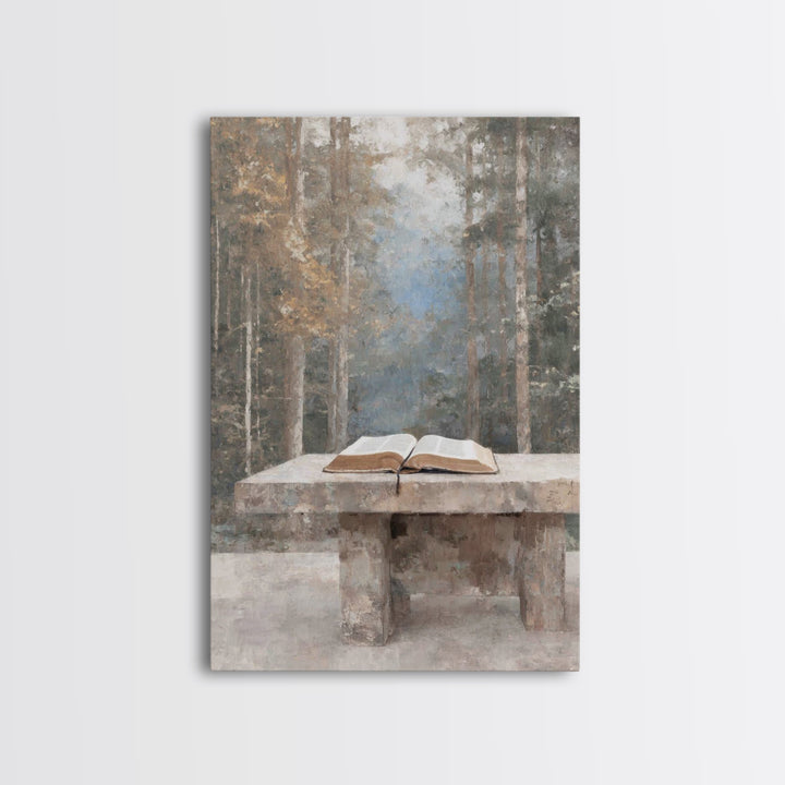 Quiet Scripture Table, Framed Canvas Print, Christian Wall Art, Christian Art Canvas, Christian Gift, Subtle Christian Art