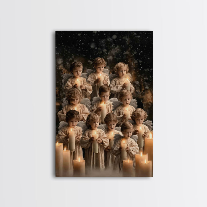 Candlelight Angels | Framed Canvas Print | Christian Wall Art | Christian Art Canvas | Christmas Art | Christian Christmas Art