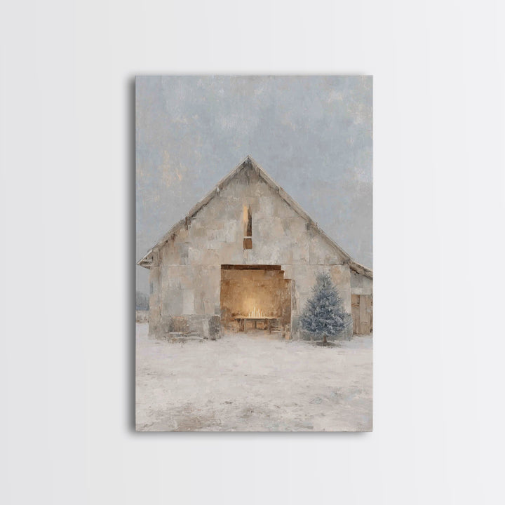 Holy Night Stable, Framed Canvas Print, Christian Christmas Art, Christmas Wall Art, Christian Art Canvas, Jesus Christmas Art, Christmas A