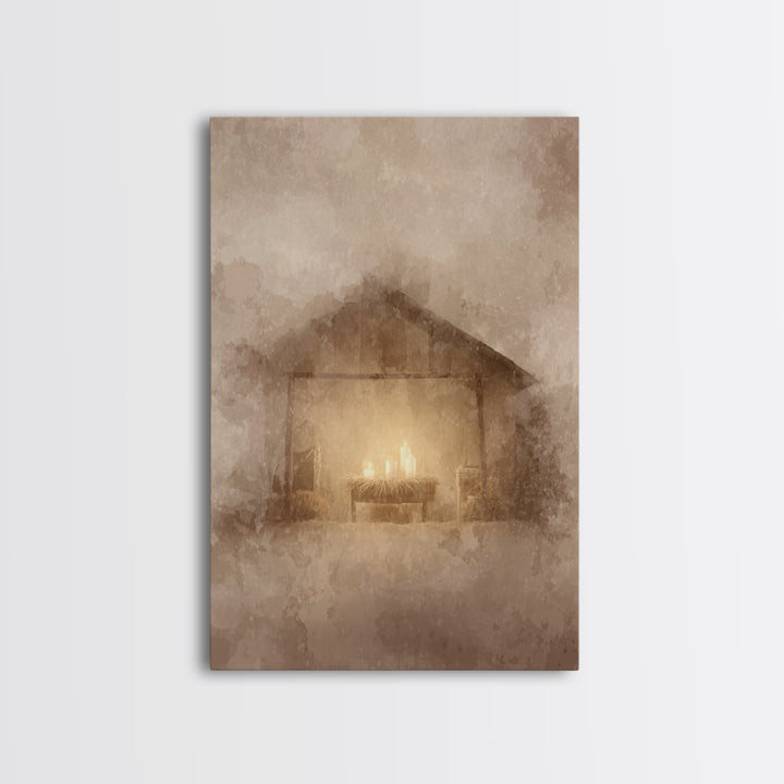 Silent Manger Light – Framed Canvas Print – Christian Christmas Art – Christian Art Canvas – Subtle Christian Art – Christmas Wall Art – Ch