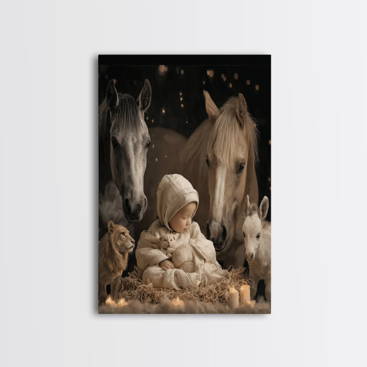 Silent Manger Light – Framed Canvas Print – Christian Wall Art – Jesus Painting – Christmas Wall Art – Christian Art Canvas – Christian Chr