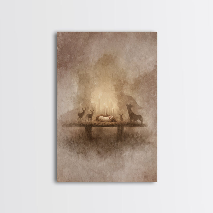 Heavenly Birth Glow – Framed Canvas Print – Christian Art Canvas – Christmas Art Prints – Jesus Christmas Art – Modern Christian Art – Chri