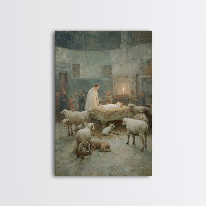 Humble Stable Grace – Framed Canvas Print – Christian Art Print – Christmas Wall Art – Jesus Christmas Art – Vintage Christian Art – Christ