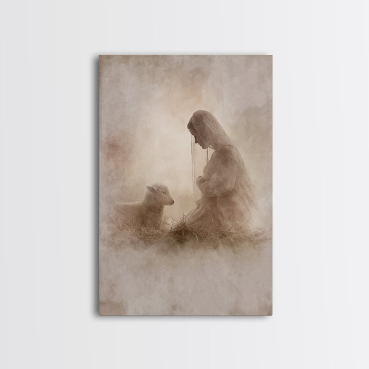 Sacred Night Calm – Framed Canvas Print – Christian Art Canvas – Christian Christmas Art – Jesus Christmas Art – Christian Wall Art – Chris