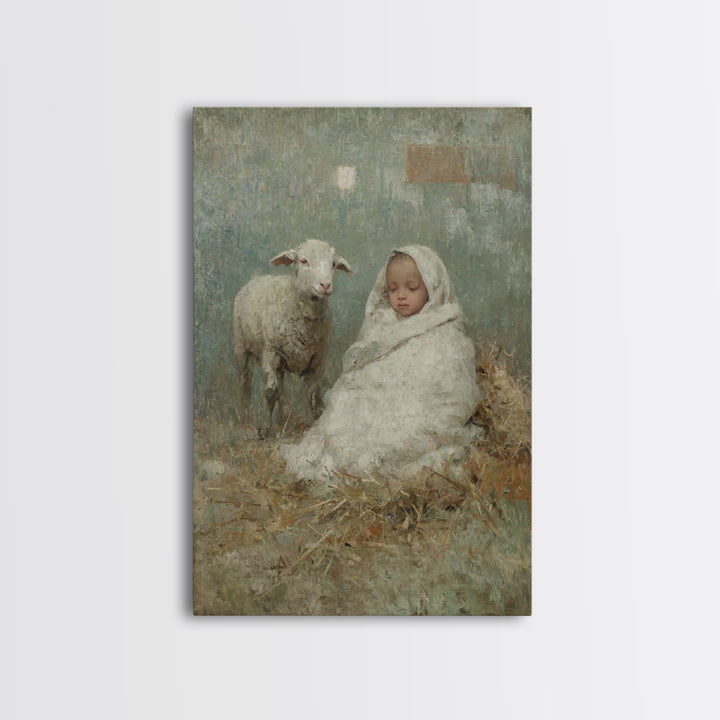 Little Lamb Peace – Framed Canvas Print – Christian Wall Art – Christian Art Canvas – Jesus Painting – Christian Christmas Art – Christmas