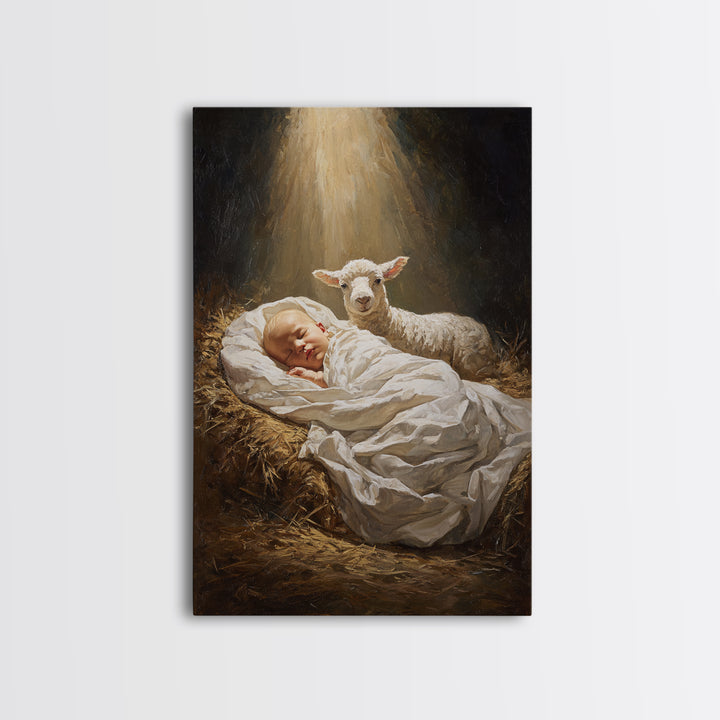 Heaven’s Gentle Ray – Framed Canvas Print – Christian Christmas Art – Jesus Painting – Christian Art Canvas – Christmas Wall Art – Modern C