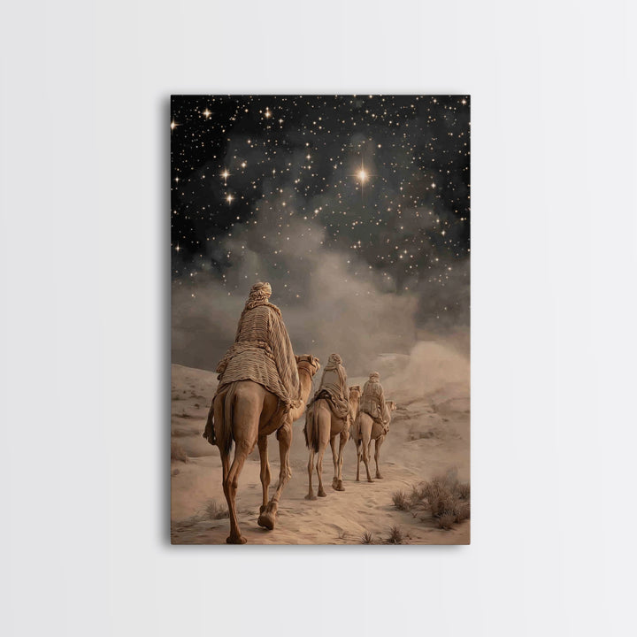 Night Star Path – Framed Canvas Print – Christian Christmas Art – Christian Wall Art – Christian Art Canvas – Jesus Painting – Christmas Ar