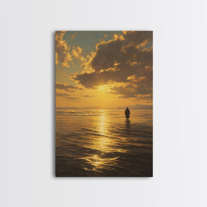 Golden Crossing – Framed Canvas Print – Christian Art Canvas – Jesus Painting – Christian Wall Art – Moody Christian Art – Christian Christ
