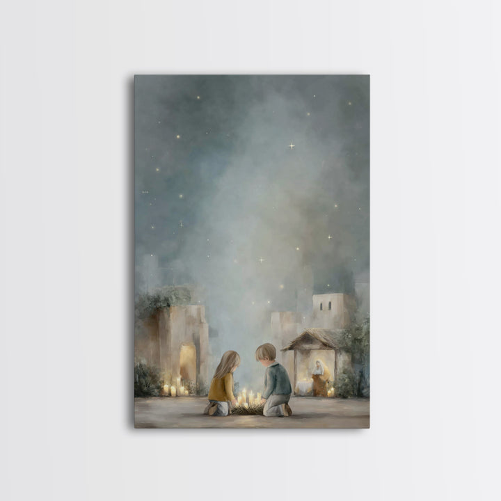 Starry Nativity – Framed Canvas Print – Christian Christmas Art – Christmas Art – Christian Art Canvas – Framed Christmas Art – Christian W
