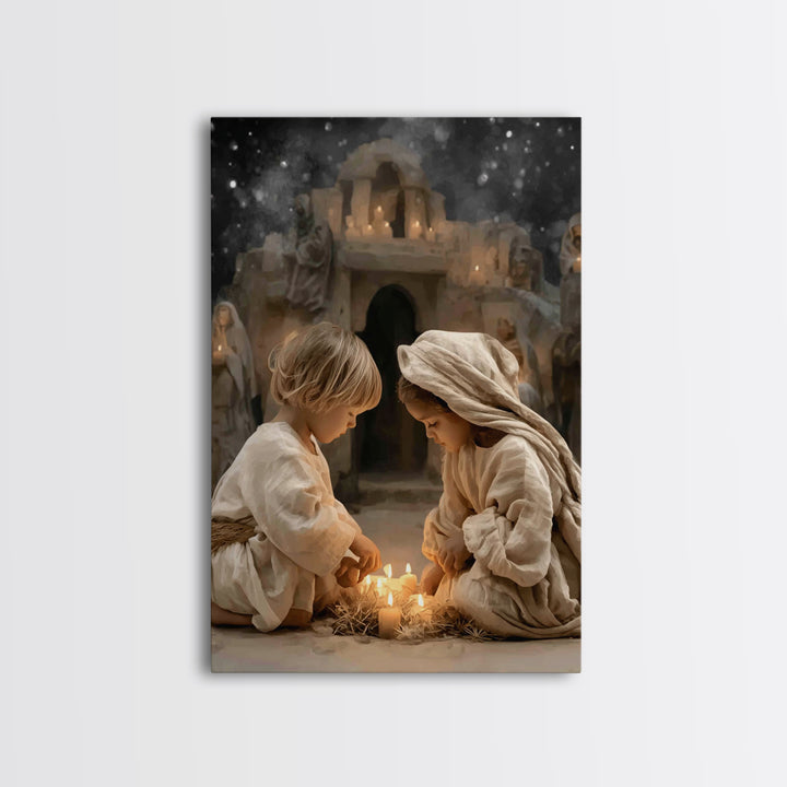 Holy Night Prayer – Framed Canvas Print – Christian Art Canvas – Christian Christmas Decor – Jesus Christmas Art – Christmas Art Prints – C