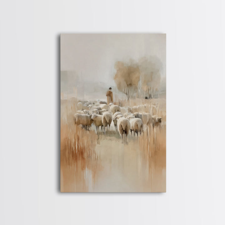 Golden Pasture Calm – Framed Canvas Print – Christian Art Canvas – Christian Wall Art – Christian Painting – Large Christian Art – Subtle C