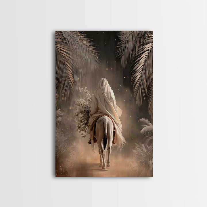 Night Palm Reverence – Framed Canvas Print – Christian Wall Art – Large Jesus Painting – Christian Art Print – Christmas Art Work – Christi