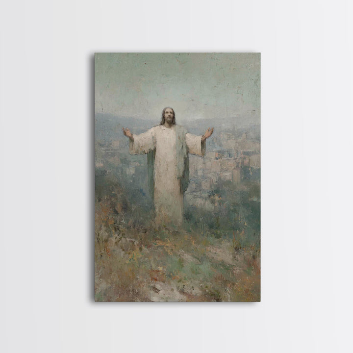 Hillside Blessing – Framed Canvas Print – Christian Art Painting – Jesus Wall Art – Modern Christian Art – Christmas Art Prints – Christian